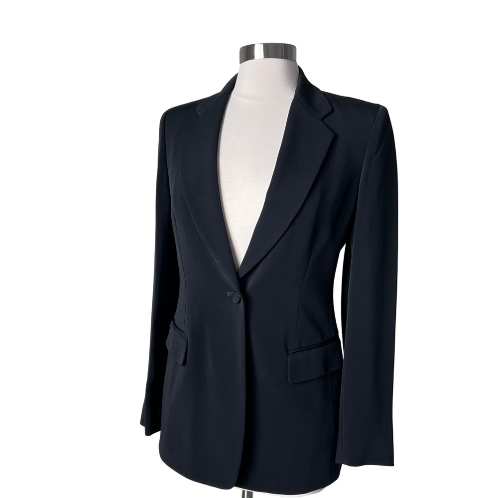 Lafayette 148 New York Black One Button Blazer‎ Size 2 Tailored Work Office Vtg